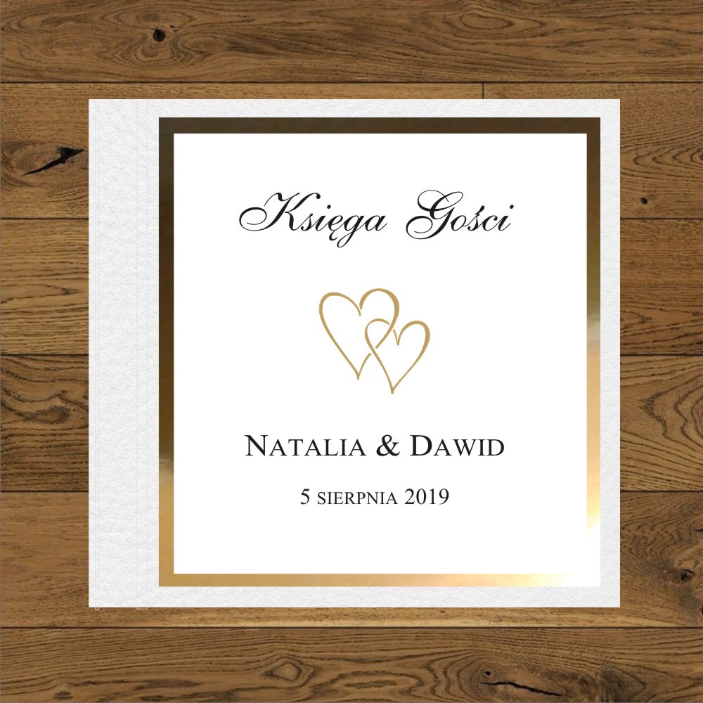Księgi Gości - twarda oprawa - Księga gosci weselnych. Minimalistyczne dwa małe serduszka złote