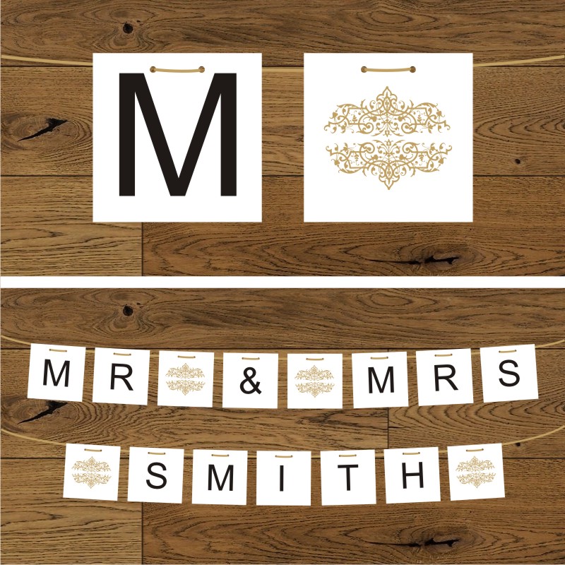 Banery ślubne - Olivia złota - papier biały - wstążka złota