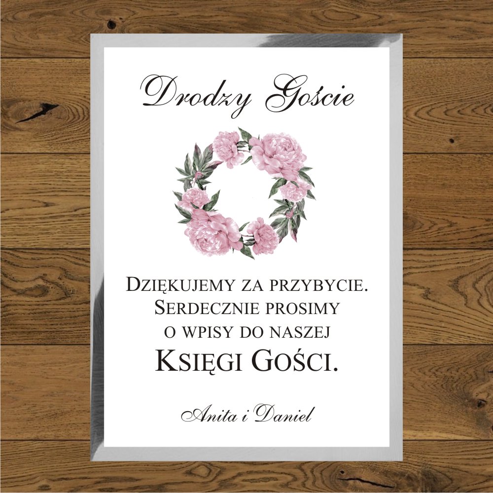Instrukcja do księgi gości - Piwonie- wianek pastelowy różowy