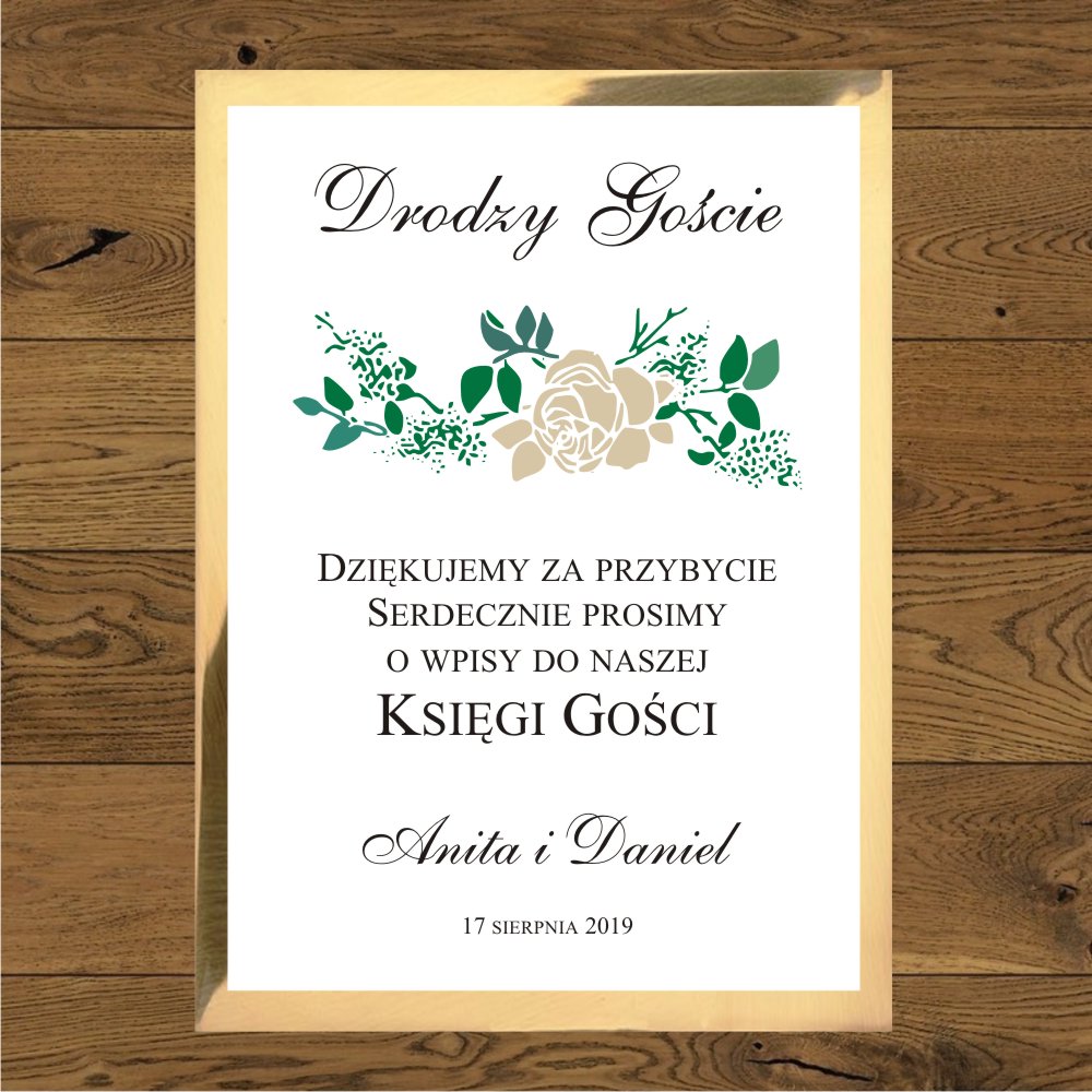 Instrukcja do księgi gości - Róże beżowe. Listeczki ciemna zieleń