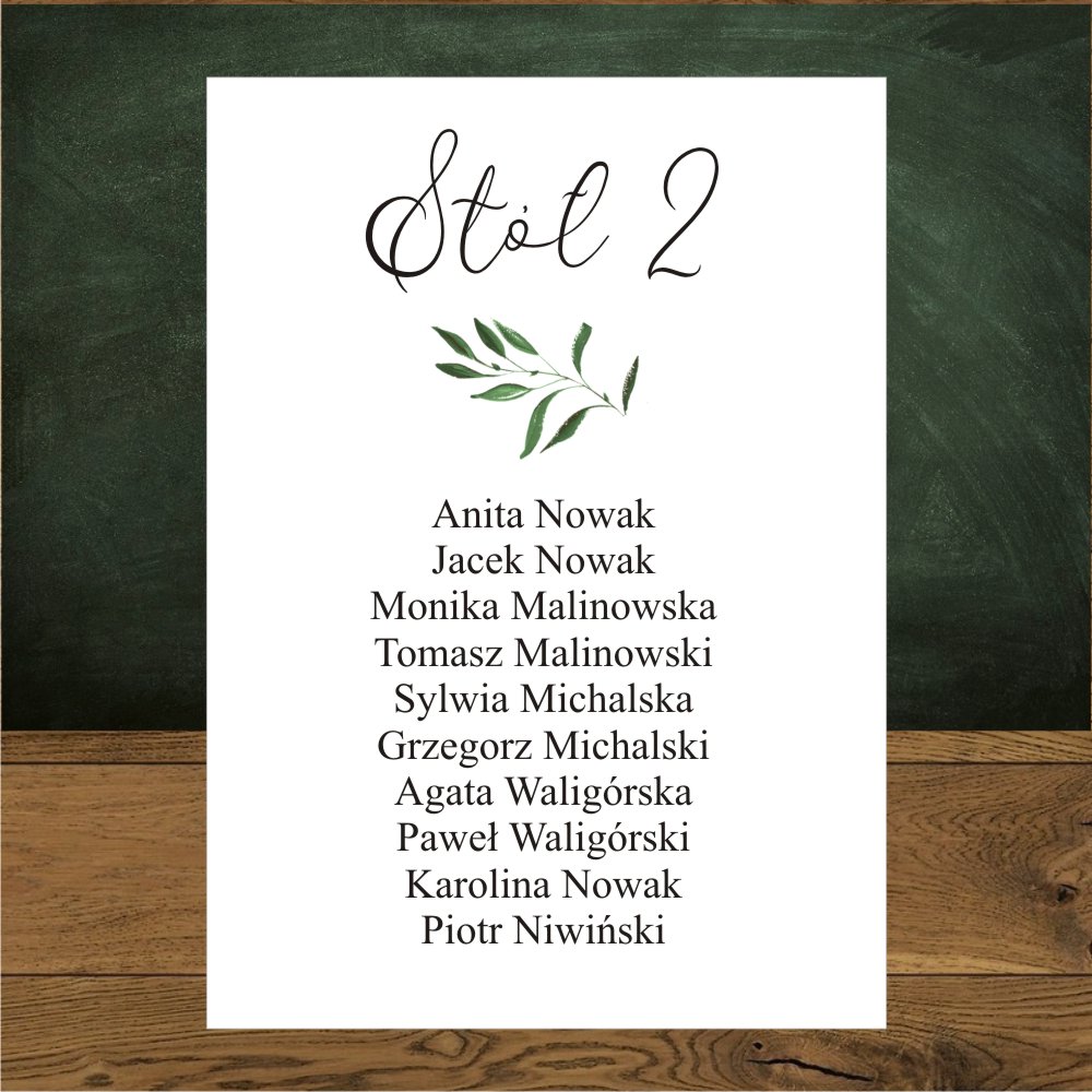 Plan stołów – same kartki - Plan stołów same kartki do samodzielnego montażu , zielona gałązka delikatna-fantazyjna