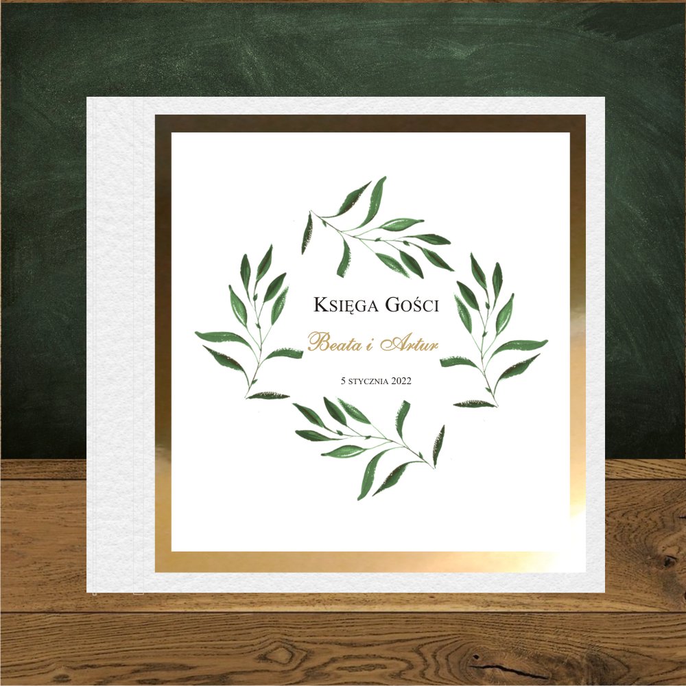 Księgi Gości - twarda oprawa - Księga gości weselnych. Zielone gałązki delikatne