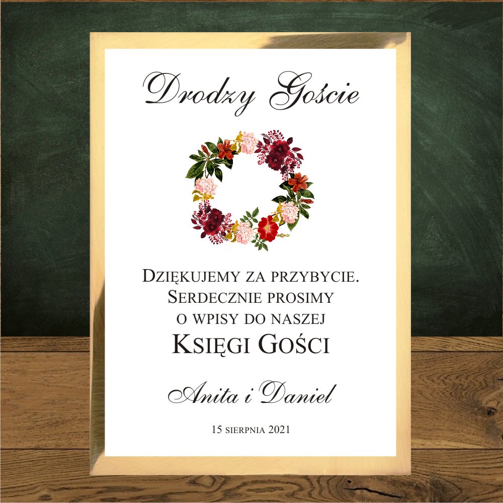 Instrukcja do księgi gości - Kwiaty w wianku bordowe