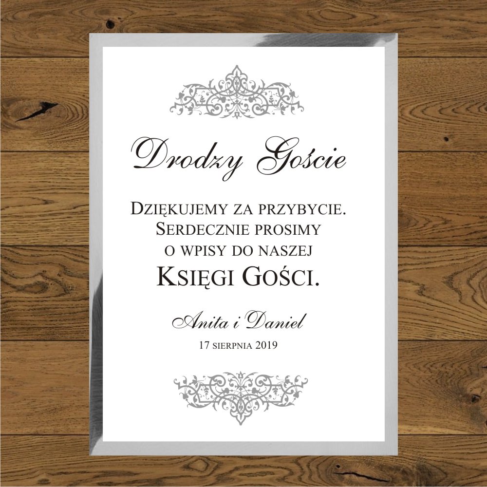 Instrukcja do księgi gości - Oliwia srebro Ppaier srebrny mirror i biały