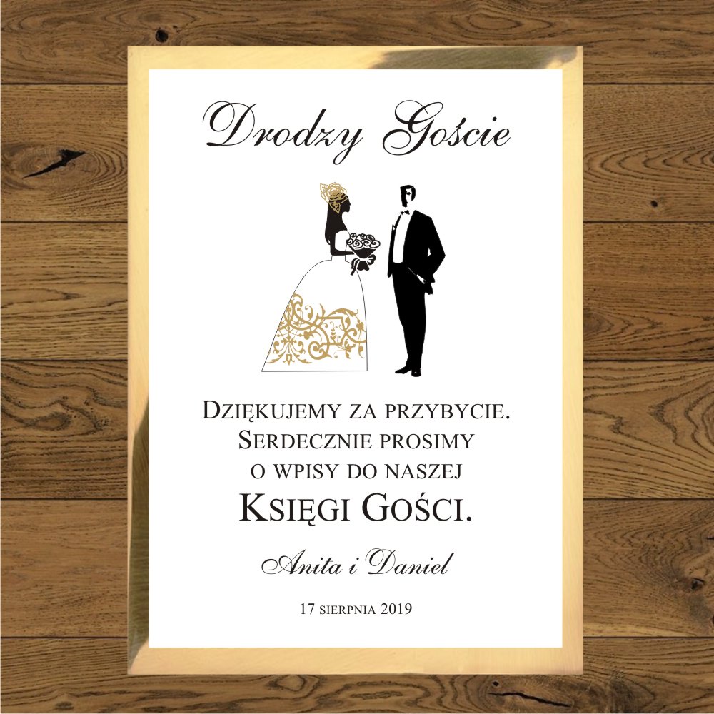 Instrukcja do księgi gości - Para młoda ornament na sukni złoty. Instrukcja do ksiegi gosci