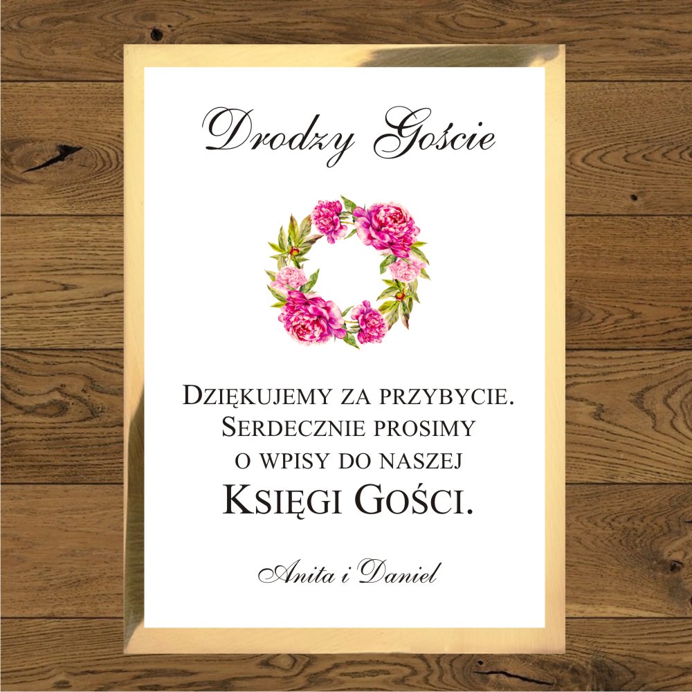 Instrukcja do księgi gości - Piwonie wianek ciemny róż - złoty mirror