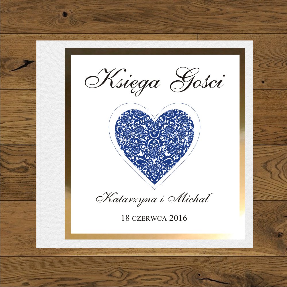 Księgi Gości - twarda oprawa - Księga gosci Serce granatowe. Ramka mirror złoty