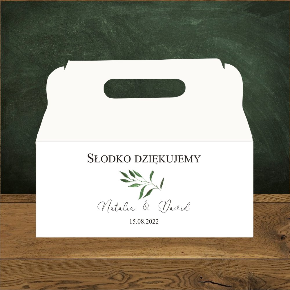 Pudełka na ciasto - Pudełka na ciasto weselne , zielona gałązka delikatna-fantazyjna