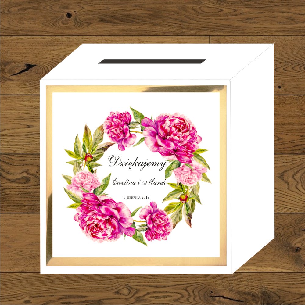 Front do pudełek na koperty - Front do pudełek na koperty. Piwonie wianek ciemny róż mirror
