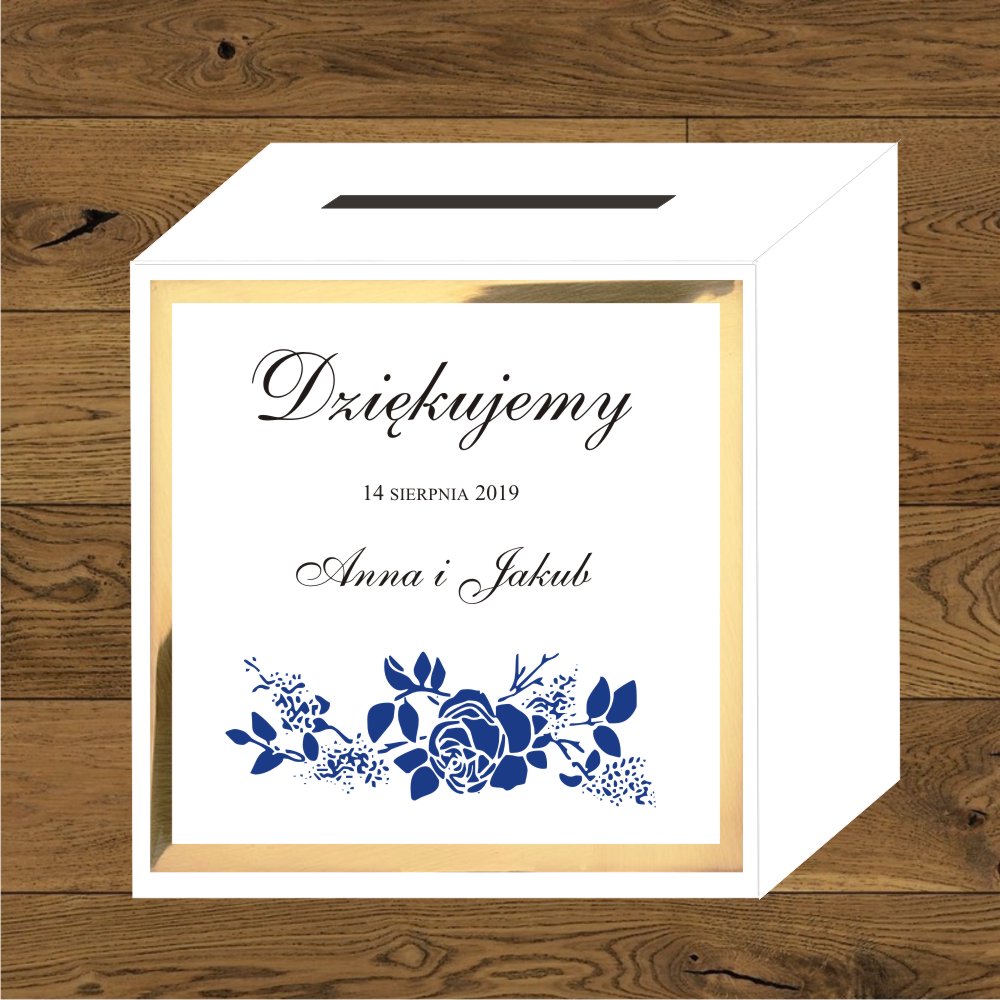 Front do pudełek na koperty - Front do pudełek na koperty Róże granatowe. Ramka - papier złoty mirror