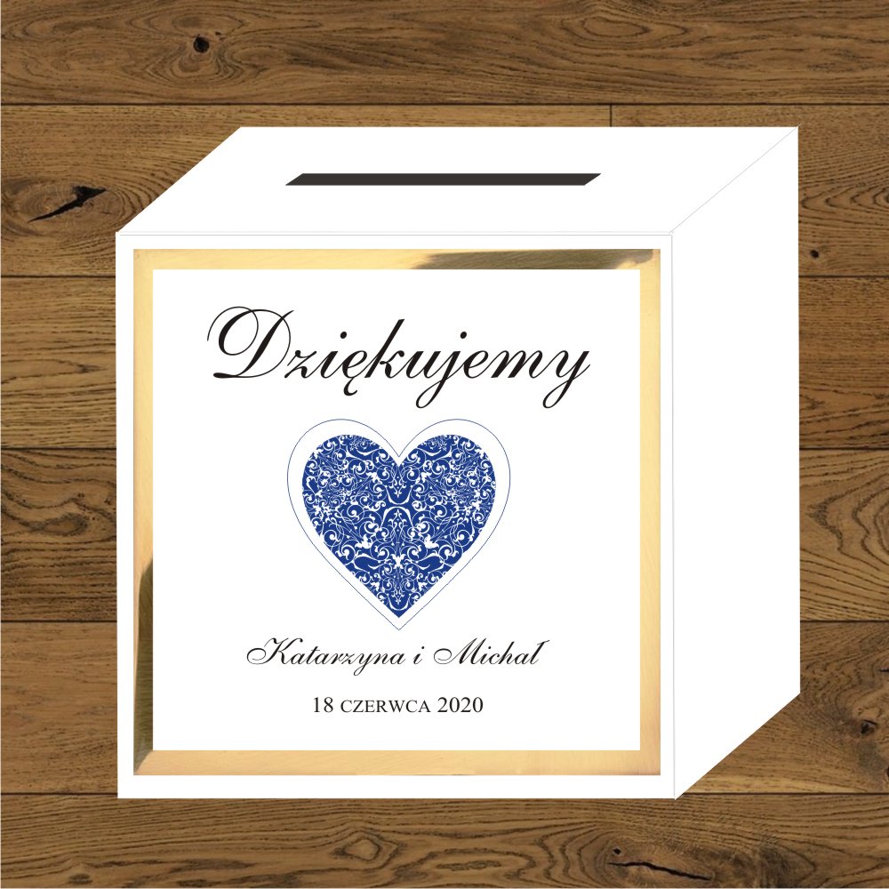 Front do pudełek na koperty - Front do pudełek na koperty Serce granatowe . Ramka mirror złoty