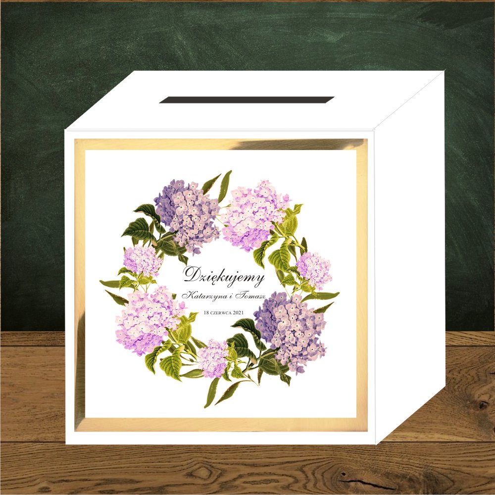 Front do pudełek na koperty - Front do pudełek na koperty Hortensje rozowe w wianku