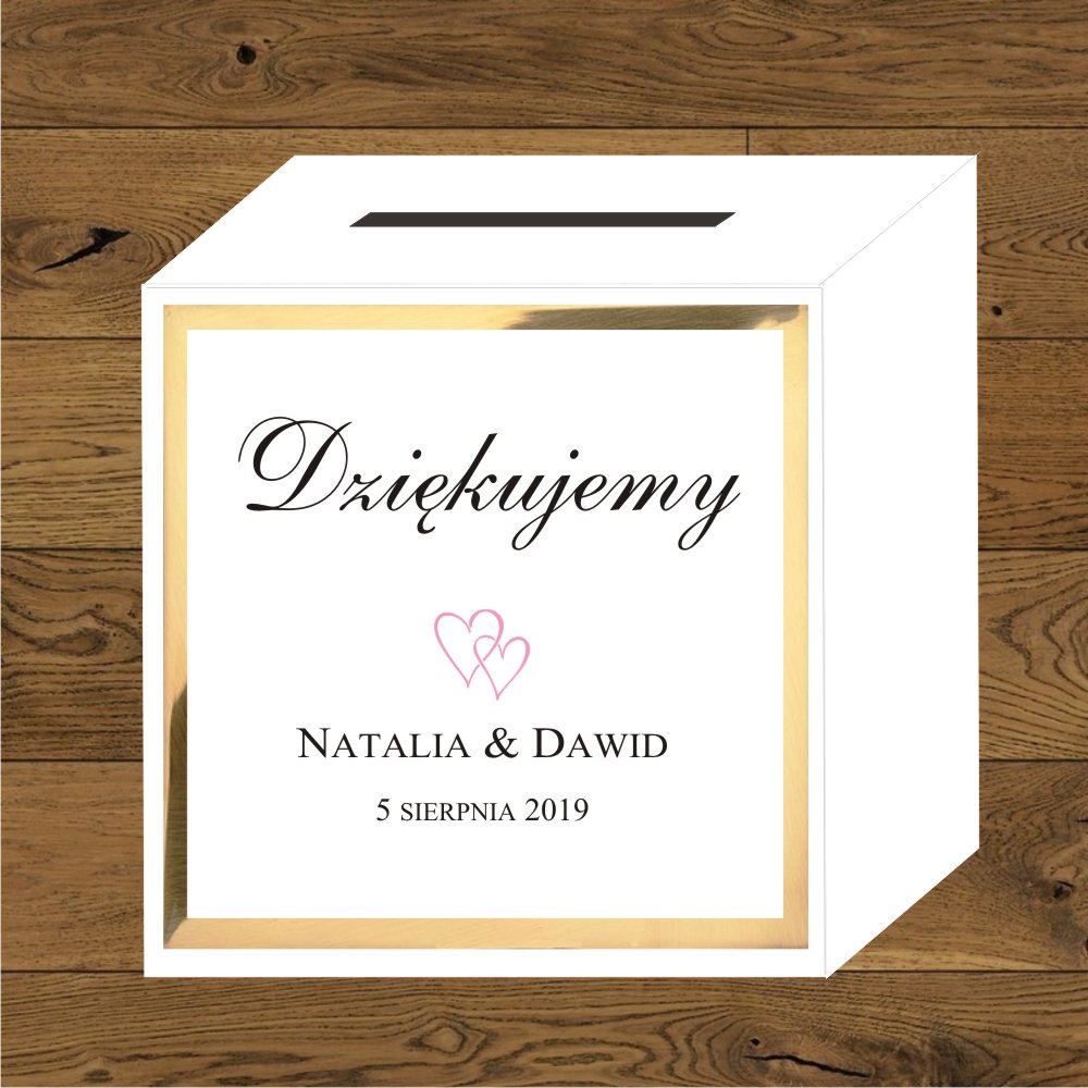 Front do pudełek na koperty - Front do pudełek na koperty Minimalistyczne dwa małe serduszka różowe i złoty mirror