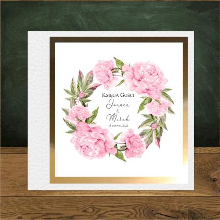 Księga gości.Piwonie różowy romantyczny różowy