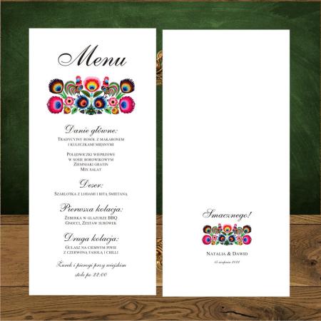 Menu weselne jednostronne.Folkowe