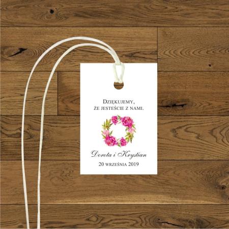 Przywieszki do prezencików Piwonie wianek ciemny róz