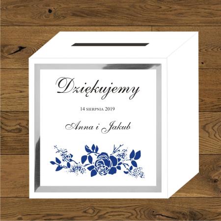 Front do pudełek na koperty  Róże granatowe. Ramka - papier srebrny mirror