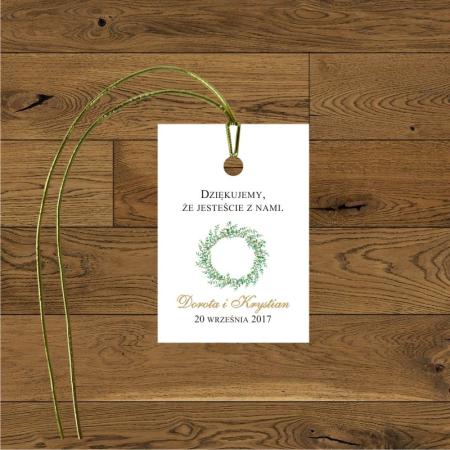 Wianek zielone gałązki - papier biały, gumka złota