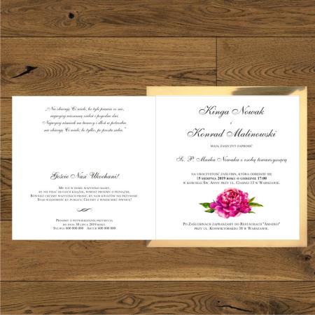 Zaproszenia z piwoniami - ciemny róż